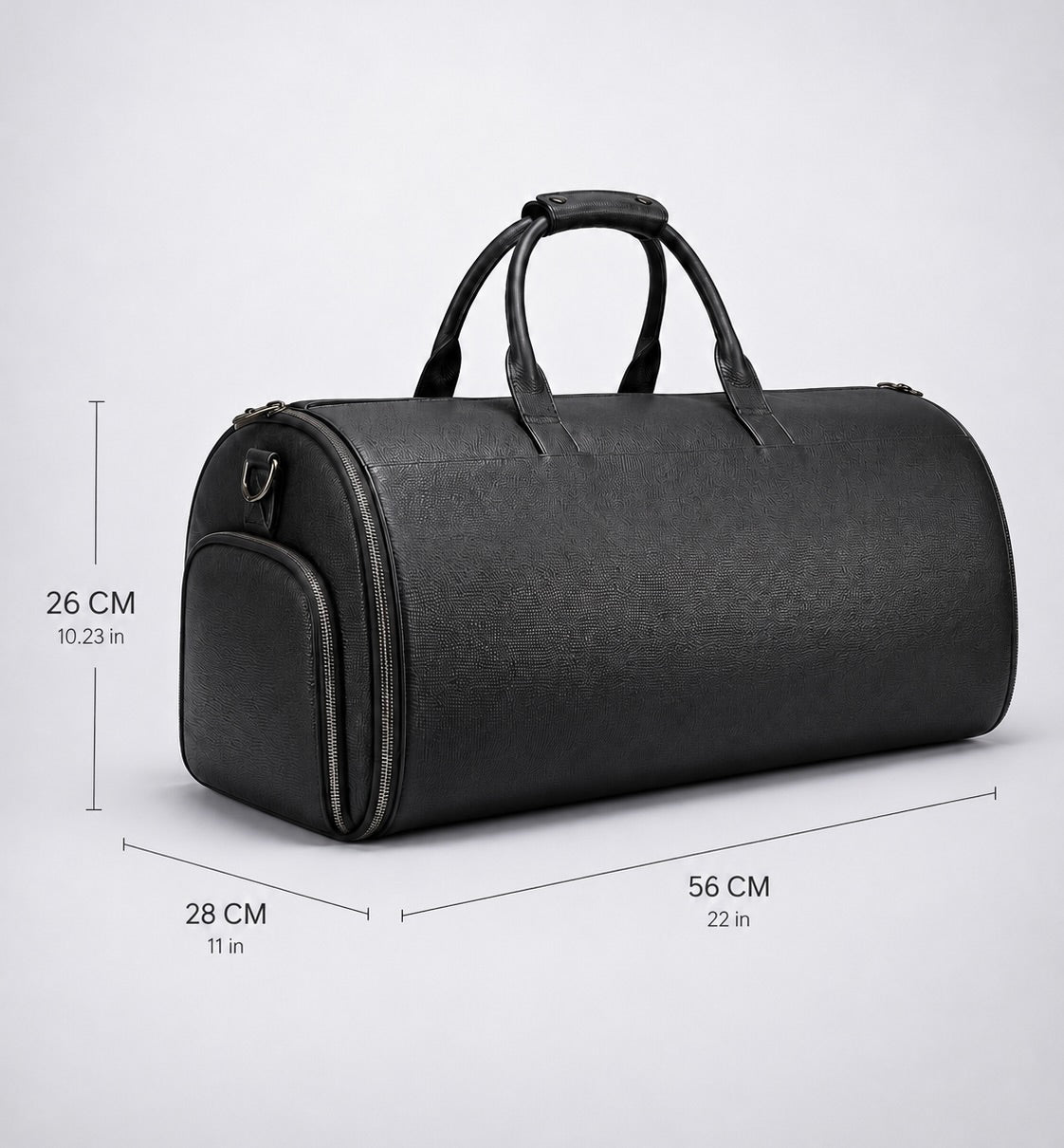 C-01 TRAVEL DUFFEL dimensions: 56 cm long, 28 cm deep and 26 cm high
